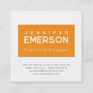 Carte De Visite Carré Minimaliste moderne professionnel orange blanc uni