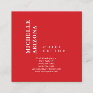 Carte De Visite Carré Minimaliste Moderne Rouge & Blanc Professionnel