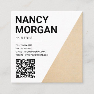 Carte De Visite Carré Minimaliste Rustique Qr Code Kraft