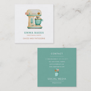 Carte De Visite Carré Mixage de gâteaux vintage Retro boulangerie Chef p