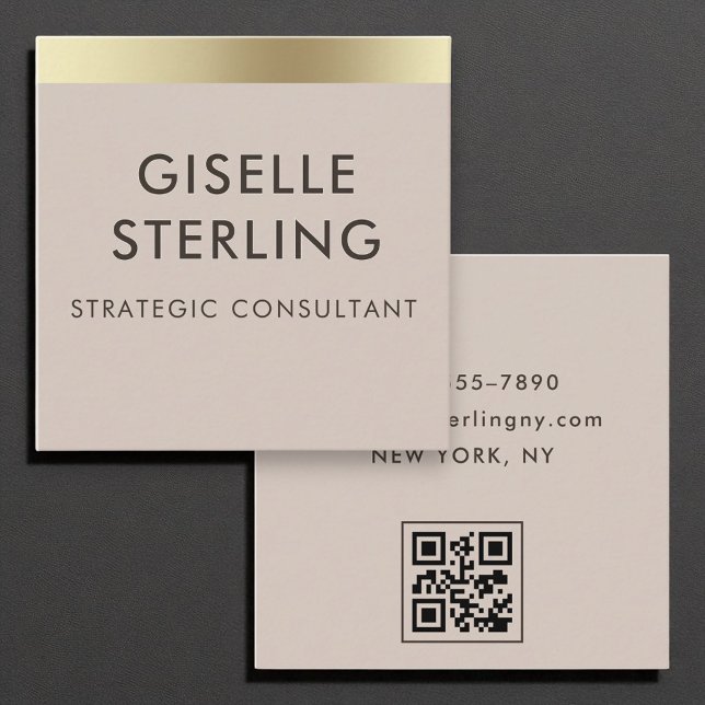 Carte De Visite Carré Mocha Brown Gold Foil Luxury QR Code Minimal (Créateur téléchargé)