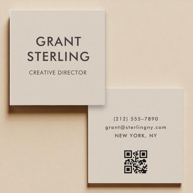 Carte De Visite Carré Mocha Brown Moderne Minimale Typographie Code QR (Créateur téléchargé)