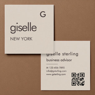 Carte De Visite Carré Mocha Brown Monogramme QR Code Minimaliste