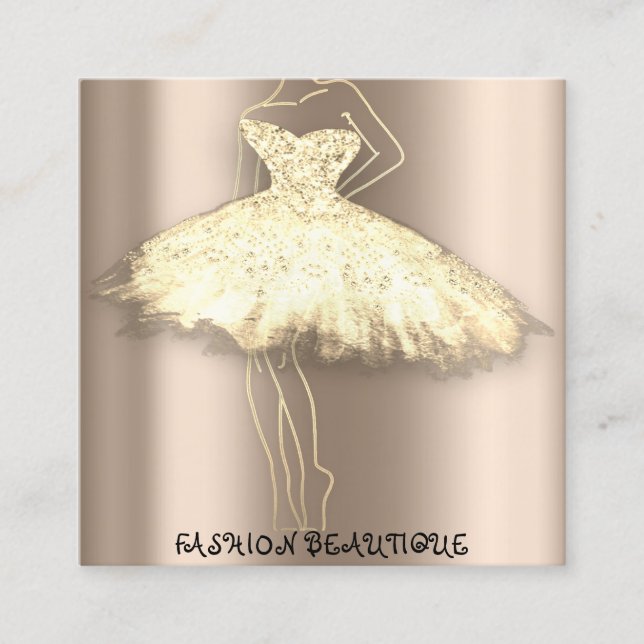 Carte De Visite Carré Mode Beauté Robe personnalisée QR Logo Rose Blush (Devant)