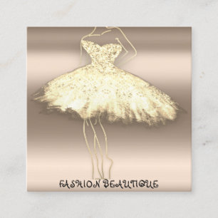 Carte De Visite Carré Mode Beauté Robe personnalisée QR Logo Rose Or