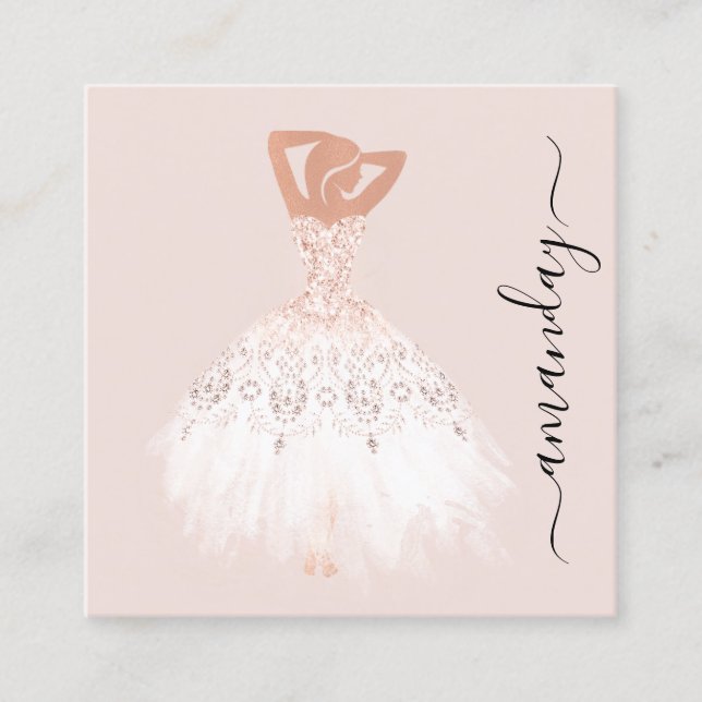 Carte De Visite Carré Mode Designer Shopping Rose Logo de robe QR Code (Devant)