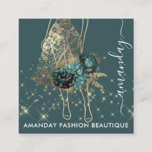 Carte De Visite Carré Mode or rouge vêtement logo QRCode personnalisé ve