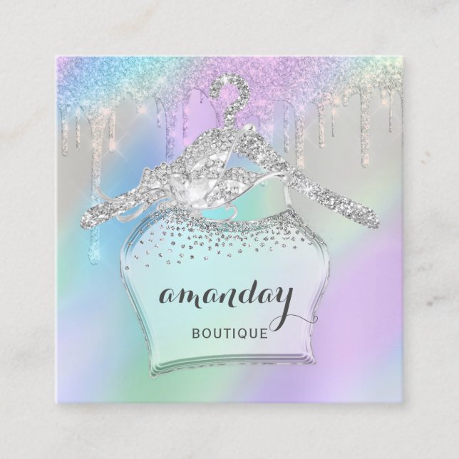 Carte De Visite Carré Mode Porte-linge Robe Boutique Drives Bleu (Devant)