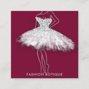 Carte De Visite Carré Mode Robe Argent Logo QR Styliste Body Botique