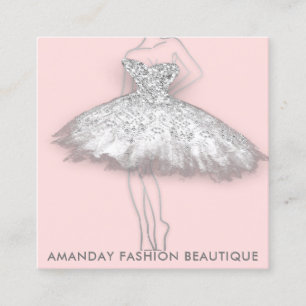 Carte De Visite Carré Mode robe Logo QR Styliste Body Boutique Rose
