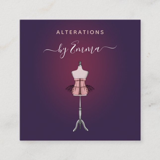 Carte De Visite Carré Mode Rose Gold Mannequin Bourgogne Mer (Devant)