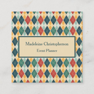Carte De Visite Carré Modèle Argyle Rétro Harlequin Rouge Vert