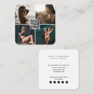 Carte De Visite Carré Modèle de mode Photos QR Code Social Media Icônes