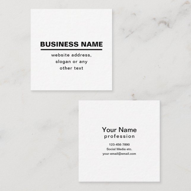 Carte De Visite Carré Modèle de nom commercial moderne en gras | B&W (Devant / Derrière)