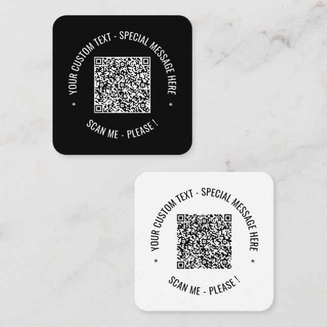 Carte De Visite Carré Modèle de texte personnalisé de votre code QR (Devant / Derrière)