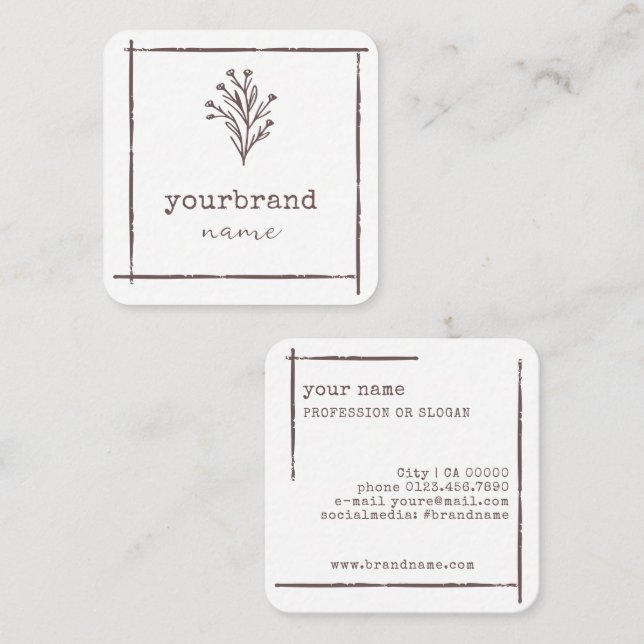 Carte De Visite Carré Modèle d'image Floral Rustique Flower (Devant / Derrière)