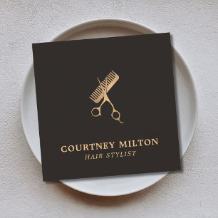 Carte De Visite Carré Modèle élégant moderne Faux foncé ciseaux or peign