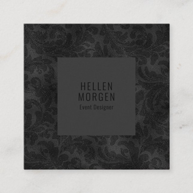 Carte De Visite Carré Modèle luxueux monochromatique de Damas Florales (Devant)
