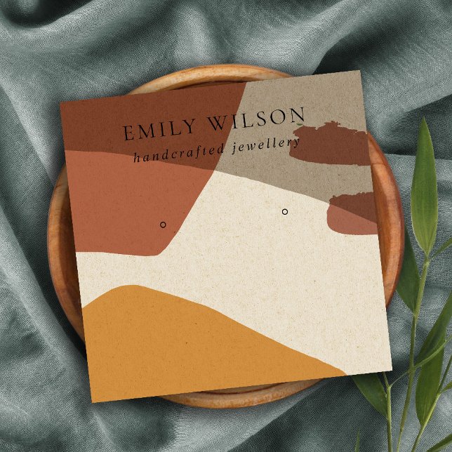 CARTE DE VISITE CARRÉ MODERN ABSTRACT TERRACOTTA RED ART EARRING DISPLAY (Créateur téléchargé)