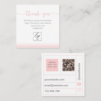Carte De Visite Carré Modern Blush pink Thank You Card Order Inser