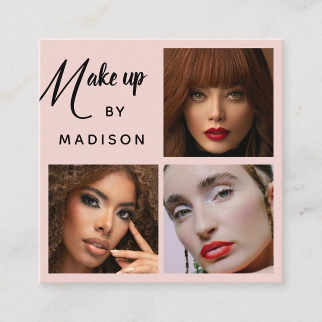 Carte De Visite Carré Modern Bold Black Script 3 Photo Makeup (Devant)