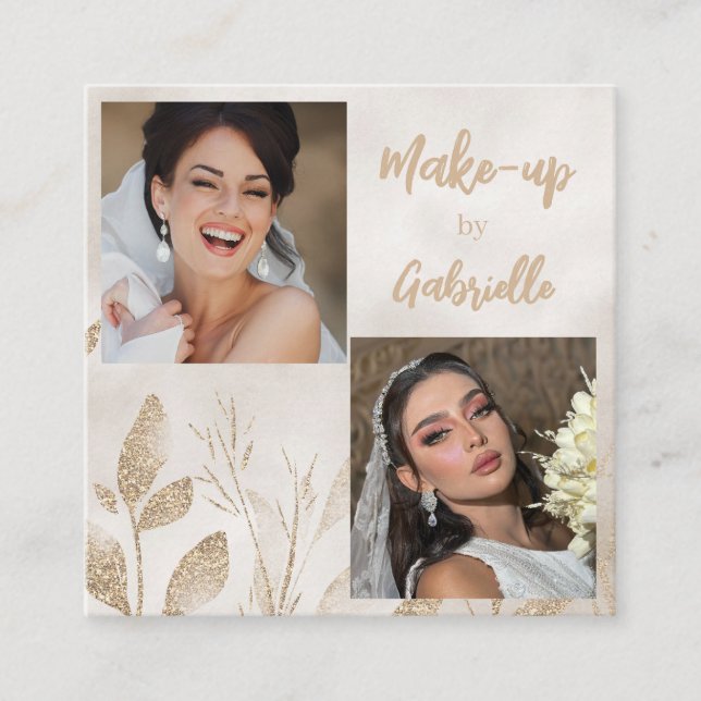 Carte De Visite Carré Modern Botanical Beige Boho Photo Script  (Devant)