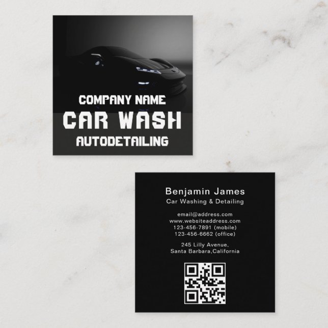 Carte De Visite Carré Modern Car Wash Automotive Cleaning QR Code  (Devant / Derrière)