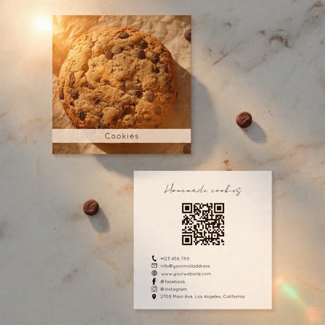Carte De Visite Carré Modern Cookies Bakery Business Card with QR Code (Créateur téléchargé)