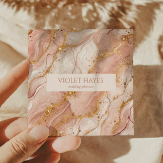 Carte De Visite Carré Modern Elegant Pink Gold Beige Marble