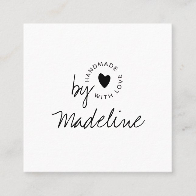 Carte De Visite Carré Modern Handmade with Love Script Heart (Devant)