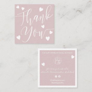 Carte De Visite Carré Modern hearts thank you script order dusty pink