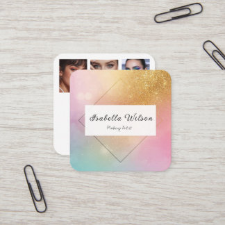 Carte De Visite Carré Modern Holographic Makeup Artist Rainbow Gold