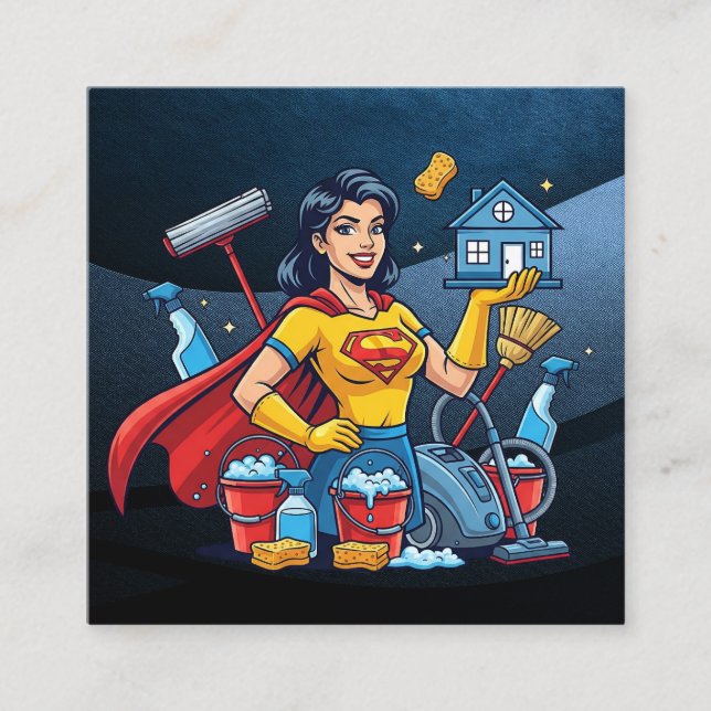 Carte De Visite Carré Modern House Cleaning Maid Service Housekeeping (Devant)