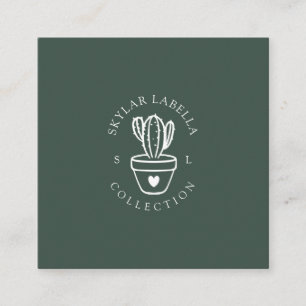 Carte De Visite Carré Modern Love Cactus Plante Line-Art Logo & Monogram