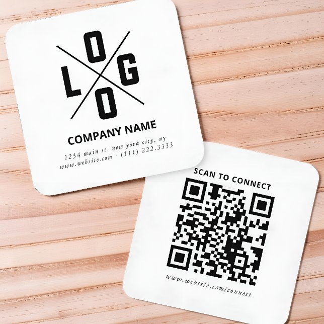 Carte De Visite Carré Modern Minimalist Custom QR Code Logo (Créateur téléchargé)