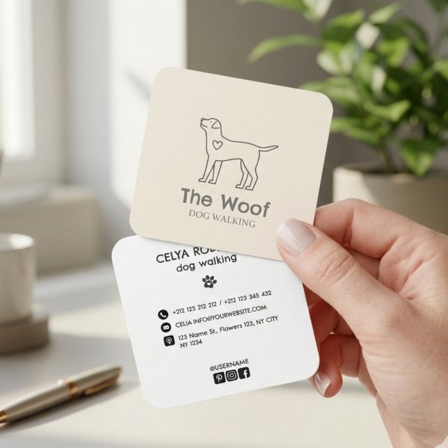Carte De Visite Carré Modern Paw Print Dog Walker & Pet Sitter Business  (Luxe Gold Foil Vertical Dog Walker & Pet Sitter Business Card)