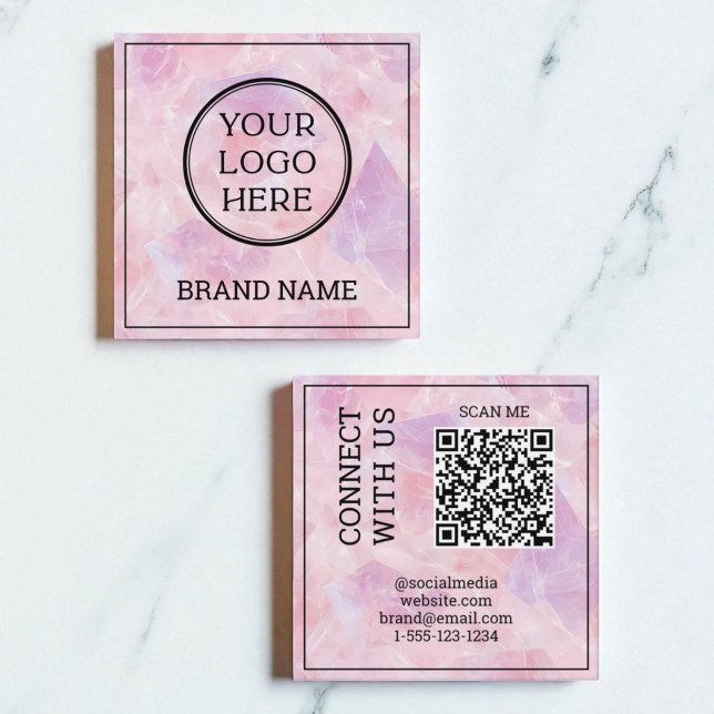 Carte De Visite Carré Modern Pink Scannable QR Code Digital Social Media (Modern Pink Scannable QR Code Digital Social Media Square Business Card)