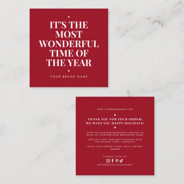 Carte De Visite Carré Modern red holiday business thank you  (Devant / Derrière)