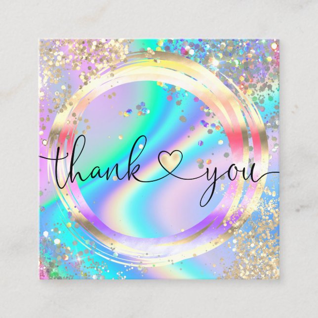 Carte De Visite Carré modern script holographic thank you for your order (Devant)