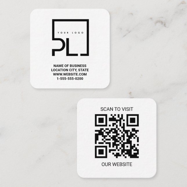 Carte De Visite Carré Modern White Custom Logo and QR Code Square Busine (Devant / Derrière)