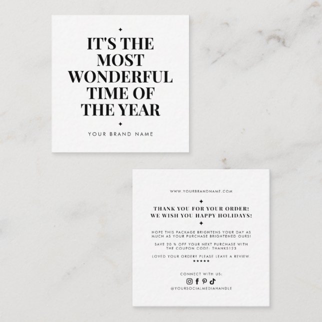 Carte De Visite Carré Modern white holiday business thank you  (Devant / Derrière)