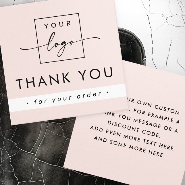 Carte De Visite Carré Moderne affaires rose pâle clair merci insérer (Modern light blush pink business thank you insert)