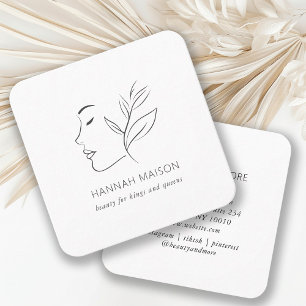 Carte De Visite Carré Moderne, Art Line, Femme, Feuilleté, Salon, Blanc