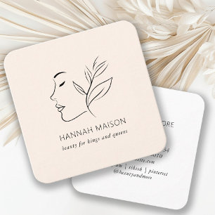 Carte De Visite Carré Moderne, Art Linéaire, Femme, Café, Salon, Beige