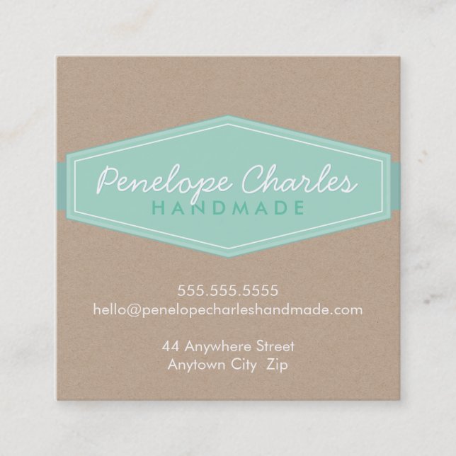 Carte De Visite Carré MODERNE BADGE LOGO pastel bold menthe Eco kraft (Devant)