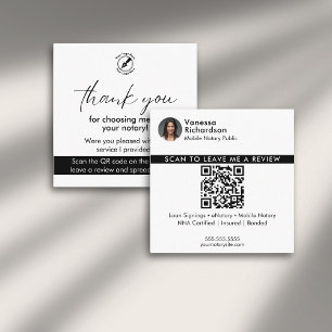 Carte De Visite Carré Moderne blanc critique QR Code Notaire Photo Merci