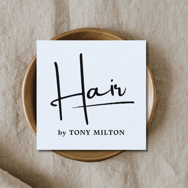 Carte De Visite Carré Moderne Bleu Bleu Noir Gras Coiffeur (Créateur téléchargé)