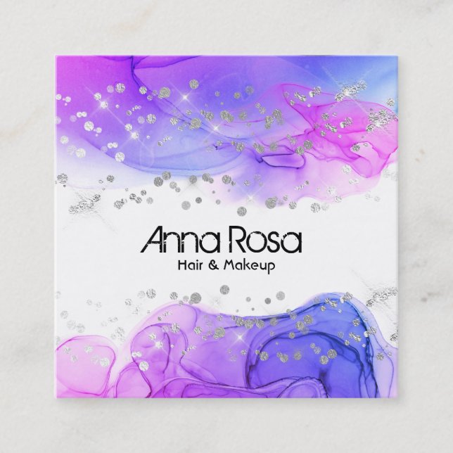Carte De Visite Carré Moderne bleu magenta d'abrégé sur aquarelle de *~* (Devant)