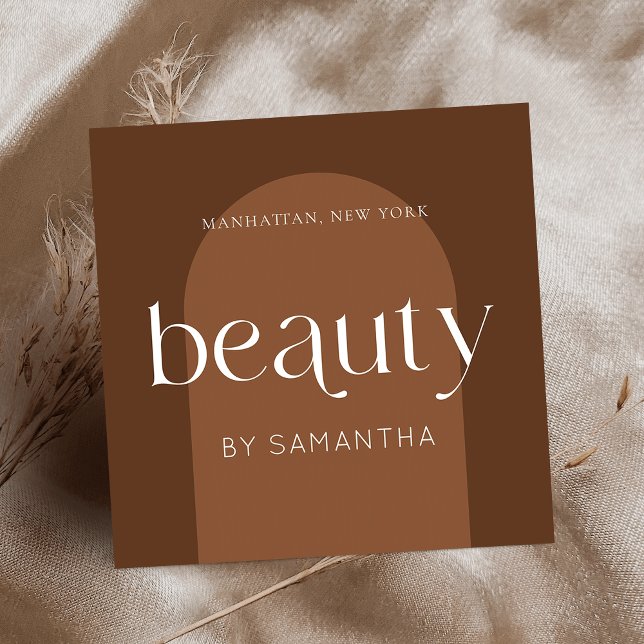 Carte De Visite Carré Moderne Boho Terracotta Lash Brows Belle (Bohemian beauty salon & aestheticians business cards featuring terracotta background  & modern font )