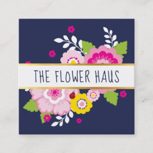 Carte De Visite Carré MODERNE BOLD FLORAL fleurs colorées marine rose